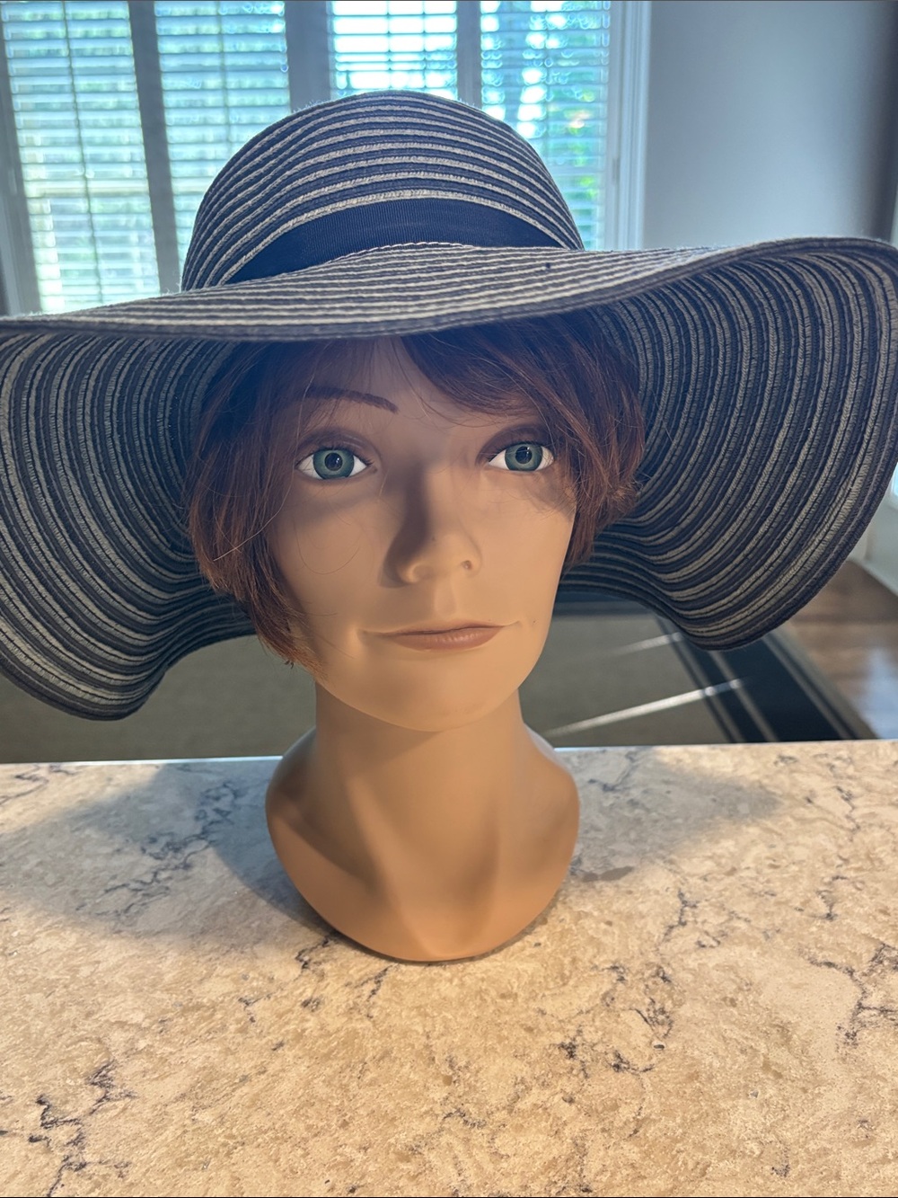 Goorin Bros Dark and Light Grey Striped Floppy Sun Hat